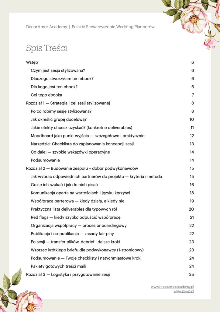 Spis treści ebooka część pierwsza